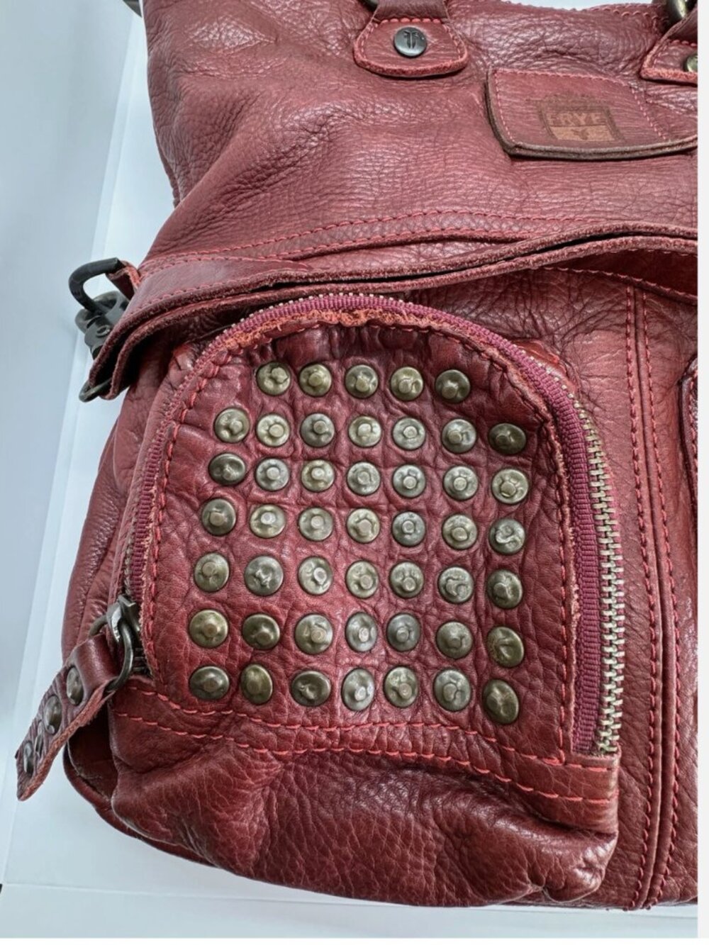 FRYE Brooke Fold Over Crossbody Handbag Purse in burnt red - Picture 4 of 8